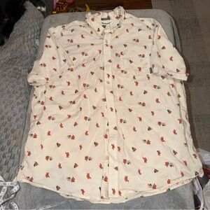 Eddie Bauer Men’s 2XL Button Up Shirt Bear Camping Print Short‎ Sleeve Outdoor